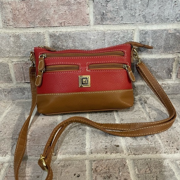 Stone Mountain Accessories Handbags - Stone Mountain Accessories Red and Tan Crossbody Bag with Adjustable Strap